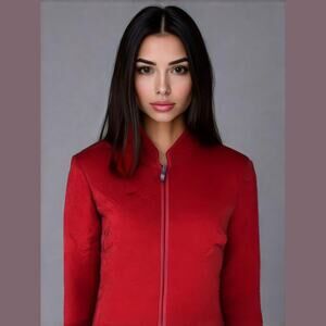 Vintage Victor Costa Red Floral Jewel Pull Zip Up Dressy Long Sleeve Jacket 6